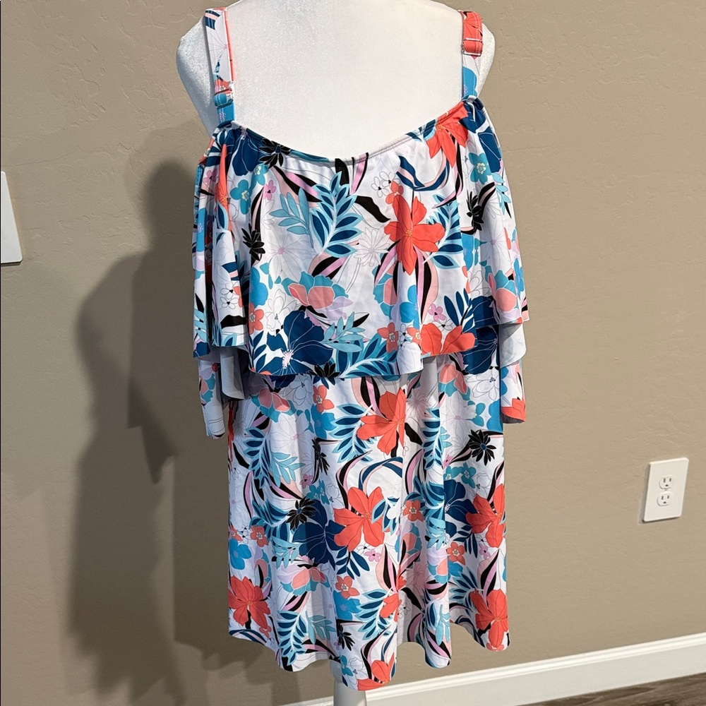 BloomChic Floral Tankini - Blue and Coral